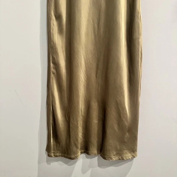 Michael Stars Nadia Mixed Fabric Satin Midi Dress in Olive Green, Size S - Picture 7 of 12